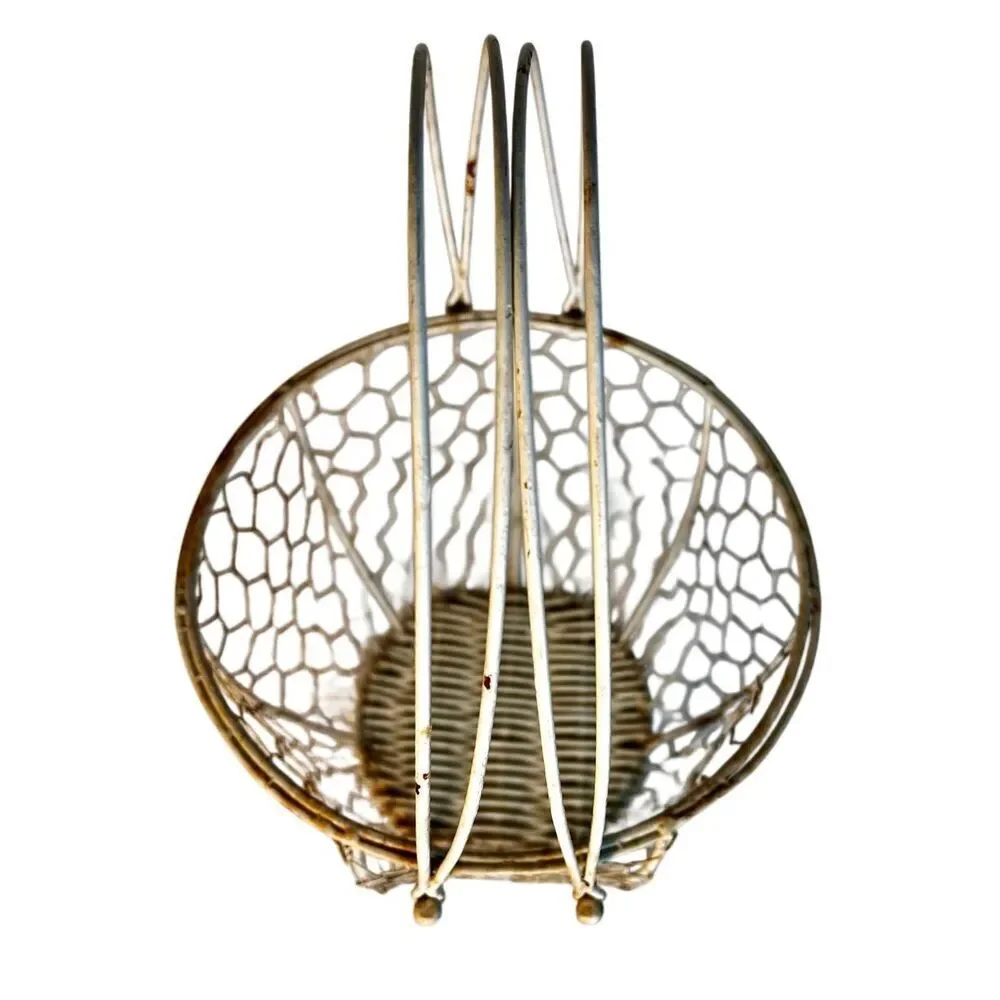 Vintage Wire & Wicker Basket with Handles Egg Basket Cottagecore Grannycore